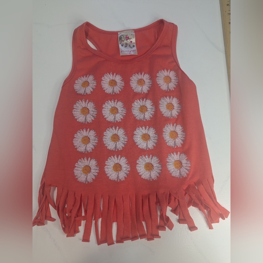 Jenna & Jessie Girls 10 Fringe Tank Top Burnt Orange-Pink Daisy Floral